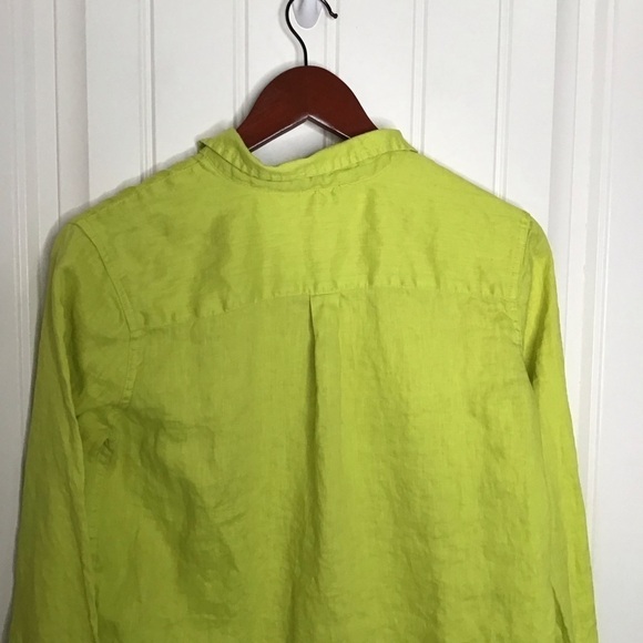 Boden 100% Linen Button Down Shirt in Chartreuse. - Picture 8 of 10